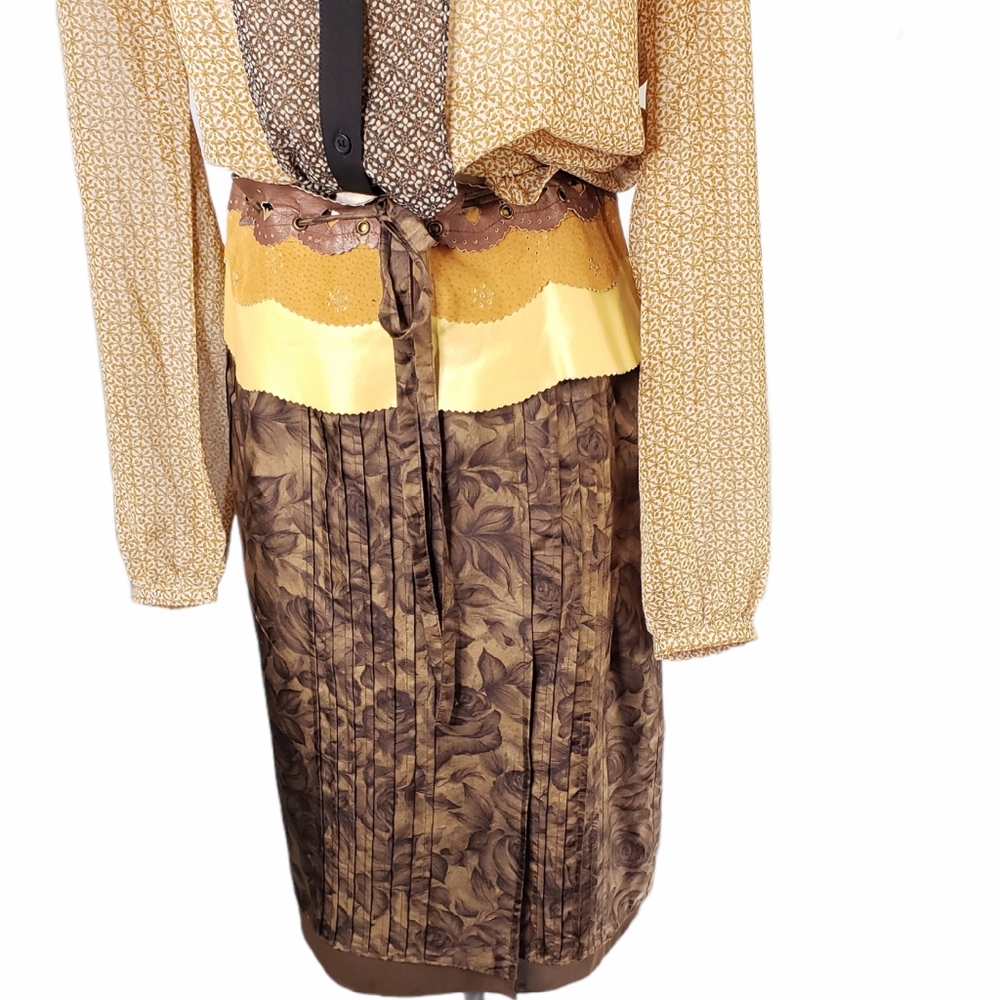 United Colors of Benetton leather & silk And Leather Trim Faux Wrap Skirt Unique